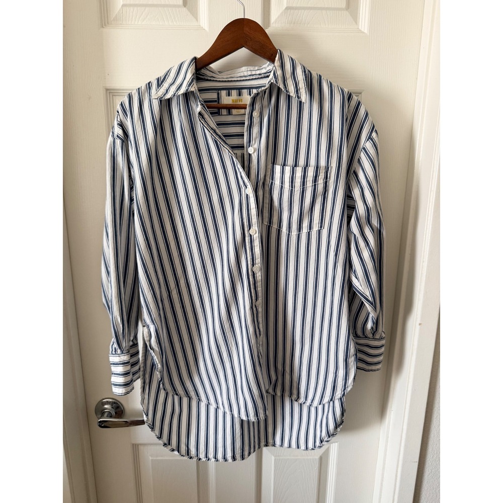 Maeve Blue & White Striped Button-Down Shirt